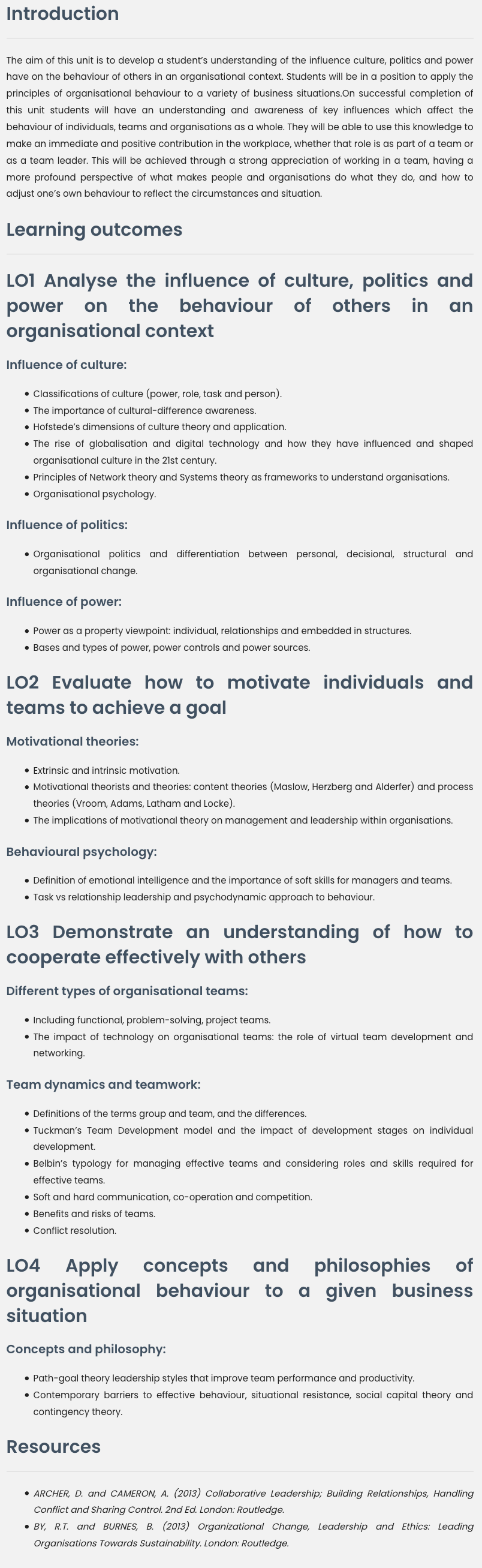 unit 12 organisational behaviour assignment